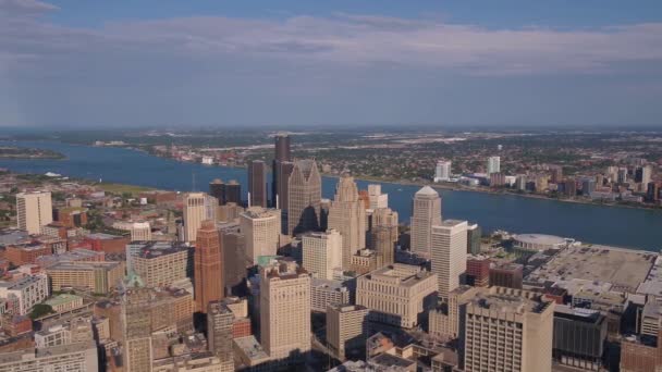 Vídeo Aéreo Centro Detroit Dia Ensolarado — Vídeo de Stock