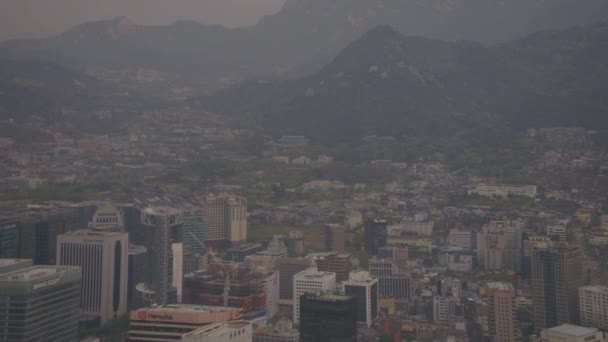 Luchtfoto Van Seoul Tower Hazy — Stockvideo