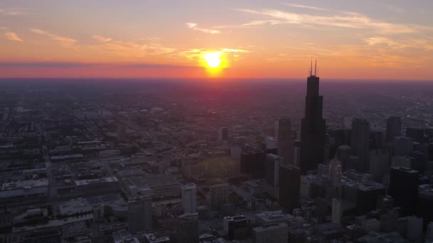 Illinois Aéreo Centro Chicago Pôr Sol — Vídeo de Stock