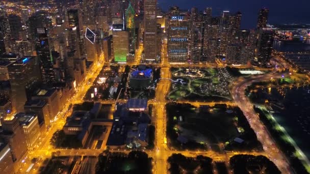 Aerial Illinois Downtown Chicago City Night — Stock Video