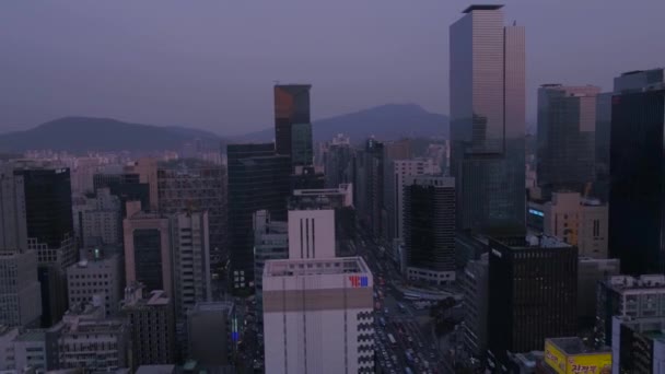 Aerial Video Stadsdelen Gangnam Seoul Vid Solnedgången — Stockvideo