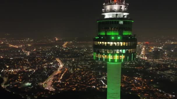 Aerial Video Seoul Tower Och Gwanghwamun Område Natten — Stockvideo