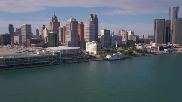 Vídeo Aéreo Centro Detroit Dia Ensolarado — Vídeo de Stock