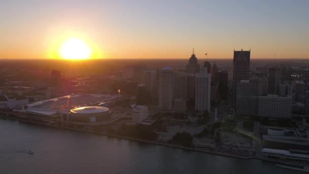 Video Aereo Del Centro Detroit Tramonto — Video Stock