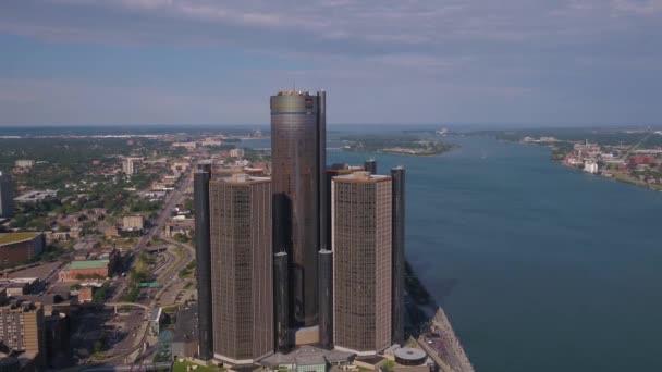 Vídeo Aéreo Del Centro Detroit Día Soleado — Vídeos de Stock