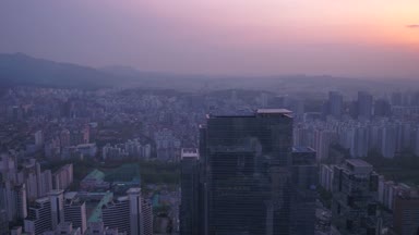 Gün batımında Seul Gangnam bölgesinde hava video