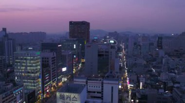 Gün batımında Seul Gangnam bölgesinde hava video