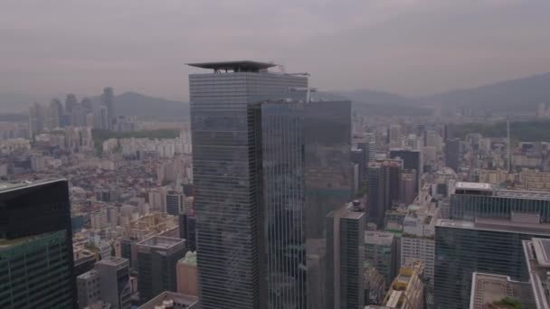 Luftbild Gangnam District Seoul Einem Neblig Bewölkten Tag — Stockvideo