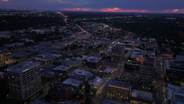 Vídeo Aéreo Del Centro Boise Por Noche Con Una Tormenta — Vídeo de stock