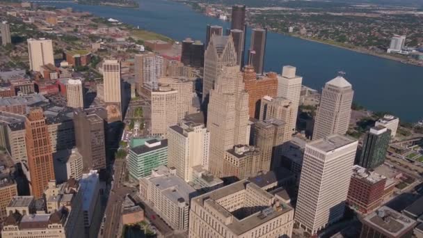 Letecké Video Centru Detroitu Slunečného Dne — Stock video