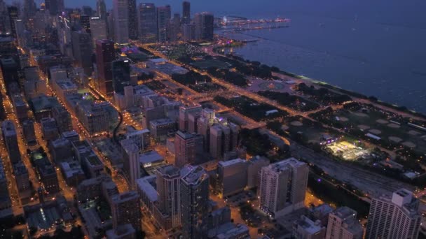 芝加哥市中心的空中伊利诺伊日落 — 图库视频影像