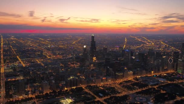 Aerial Illinois Downtown Chicago Sunset — Stock Video