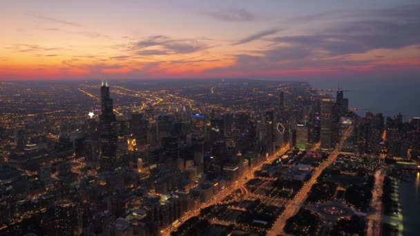 Aerial Illinois Del Centro Chicago Atardecer — Vídeo de stock