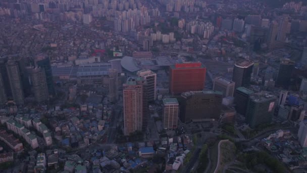 Vídeo Aéreo Torre Seúl Área Gwanghwamun Amanecer — Vídeo de stock