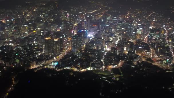 Luchtfoto Video Van Seoul Tower Gwanghwamun Gebied Nacht — Stockvideo