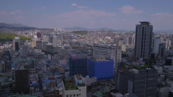 Luftbild Von Seoul Tower Und Gwanghwamun Area Einem Sonnigen Klaren — Stockvideo