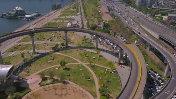 Vídeo Aéreo Ttukseom Resort Paseo Marítimo Día Soleado — Vídeo de stock