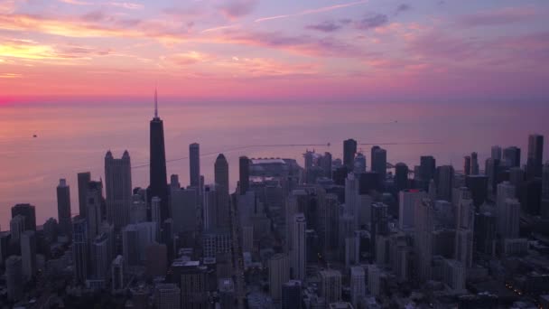 Vídeo Aéreo Centro Chicago Pela Manhã Durante Belo Nascer Sol — Vídeo de Stock