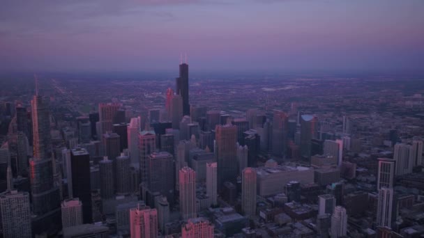 Vídeo Aéreo Del Centro Chicago Por Mañana Durante Hermoso Amanecer — Vídeo de stock