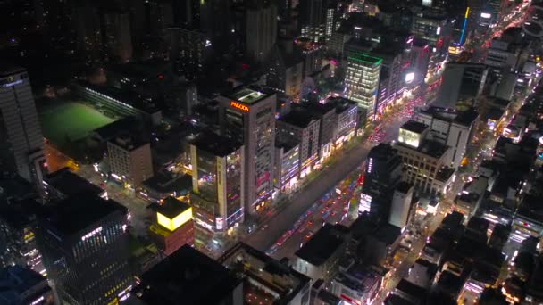 Εναέρια Βίντεο Στην Περιοχή Gangnam Στη Σεούλ Βράδυ — Αρχείο Βίντεο