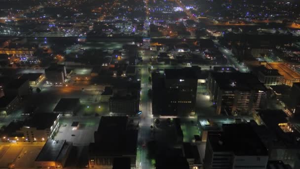 Aerial Kansas Downtown Wichita City Night — Stock Video