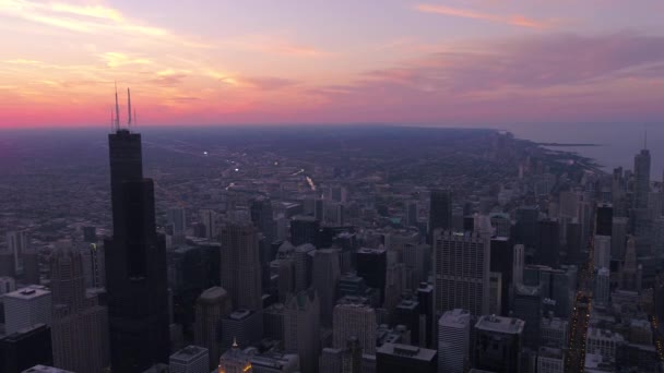 Antenowe Illinois Centrum Chicago Zachodzie Słońca — Wideo stockowe