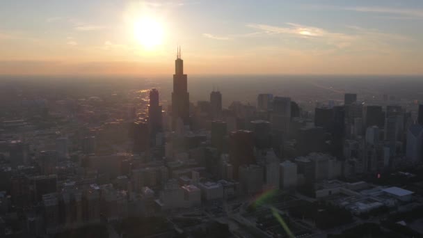 Antenowe Illinois Centrum Chicago Zachodzie Słońca — Wideo stockowe