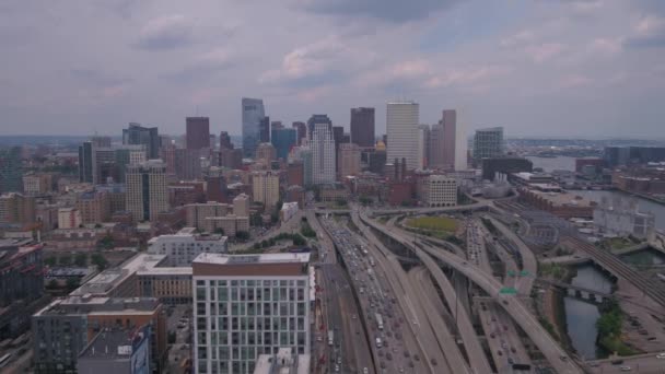 Aerial Video Downtown Boston Sunny Day — Stock Video