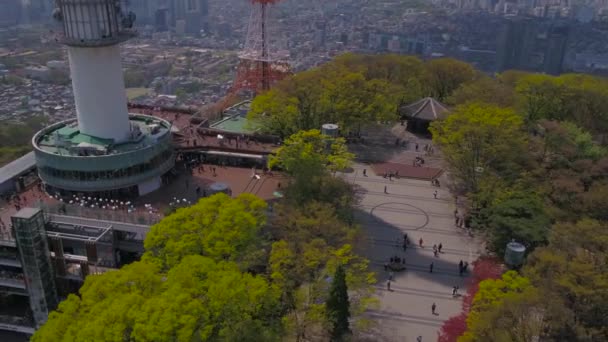 Aerial Video Seoul Tower Gwanghwamun Area Sunny Clear Day — Stock Video