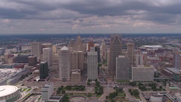 Vídeo Aéreo Del Centro Detroit Día Nublado — Vídeo de stock