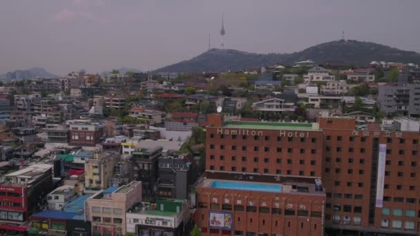 Aerial Video Itaewon District Seoul Sunny Hazy Day — Stock Video