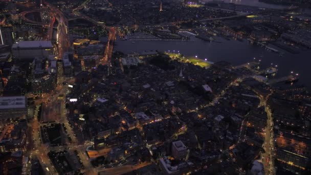 Luchtfoto Video Van Downtown Boston Nachts — Stockvideo