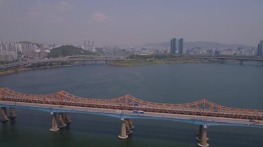 Waterfront ve Han Nehri içinde Seoul Korea hava video