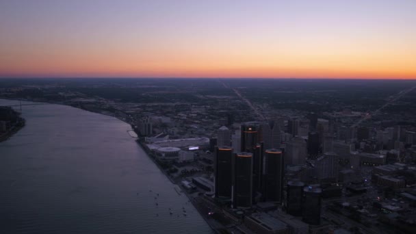 Vídeo Aéreo Del Centro Detroit Atardecer — Vídeos de Stock