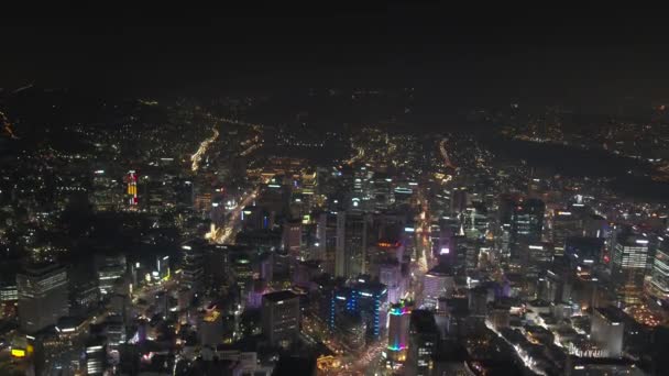 Повітряні Відео Seoul Башта Gwanghwamun Районі Вночі — стокове відео