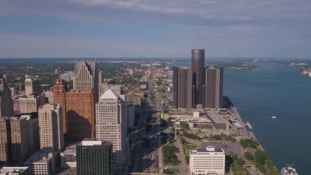 Aerial Video Downtown Detroit Sunny Day — Stock Video