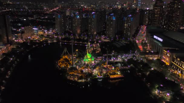 Lotnicze Wideo Lotte World Tower Lotte World Jamsil Nocy Seoul — Wideo stockowe