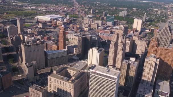 Vídeo Aéreo Centro Detroit Dia Ensolarado — Vídeo de Stock
