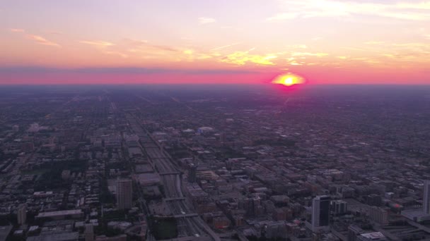 Illinois Aéreo Centro Chicago Pôr Sol — Vídeo de Stock