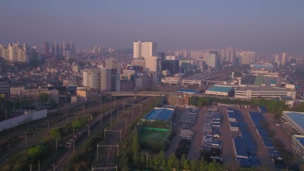 Luftbild Von Gebäuden Und Uferpromenade Bezirk Yeouido Seoul — Stockvideo