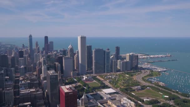 Авиационное Видео Центра Чикаго Солнечный День — стоковое видео