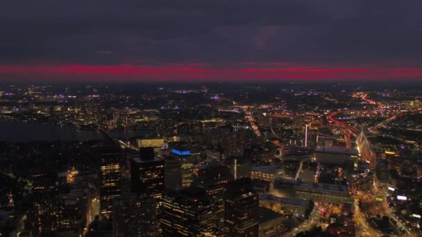 午夜波士顿市中心的空中视频 — 图库视频影像