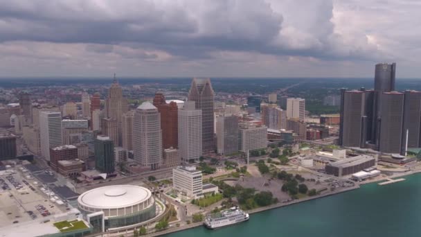 Vídeo Aéreo Centro Detroit Dia Nublado — Vídeo de Stock