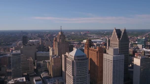 Vídeo Aéreo Centro Detroit Dia Ensolarado — Vídeo de Stock