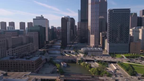 Aerial Video Downtown Chicago Sunny Day — Stock Video