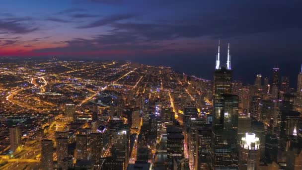 Illinois Aéreo Centro Cidade Chicago Noite — Vídeo de Stock