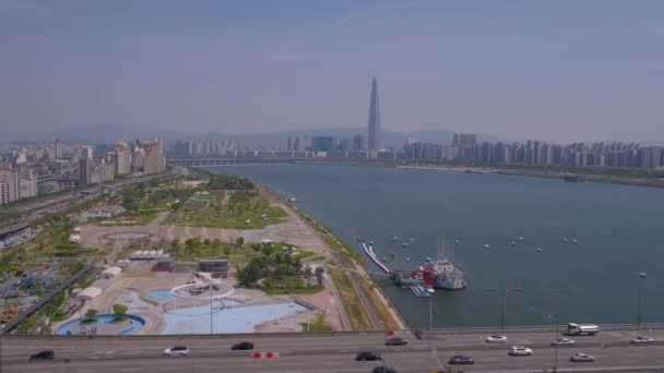 Ttukseom Resort Waterfront Güneşli Bir Hava Video — Stok video