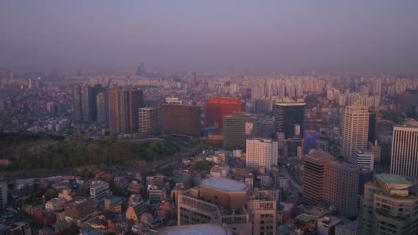 Letecké Video Oblasti Seoul Tower Gwanghwamun Při Východu Slunce — Stock video