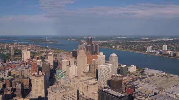 Vídeo Aéreo Centro Detroit Dia Ensolarado — Vídeo de Stock