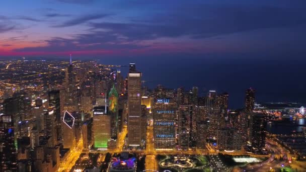 Aerial Illinois Downtown Chicago Staden Natten — Stockvideo